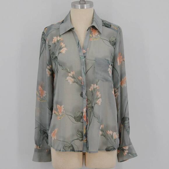 Ro & De Floral Sheer Gray Blouse - Picture 1 of 6